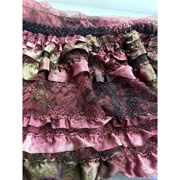 Vintage Mina Collection Boho Lined Lace Sheer Satin Burgundy Frilly Long Skirt L - Picture 2 of 9